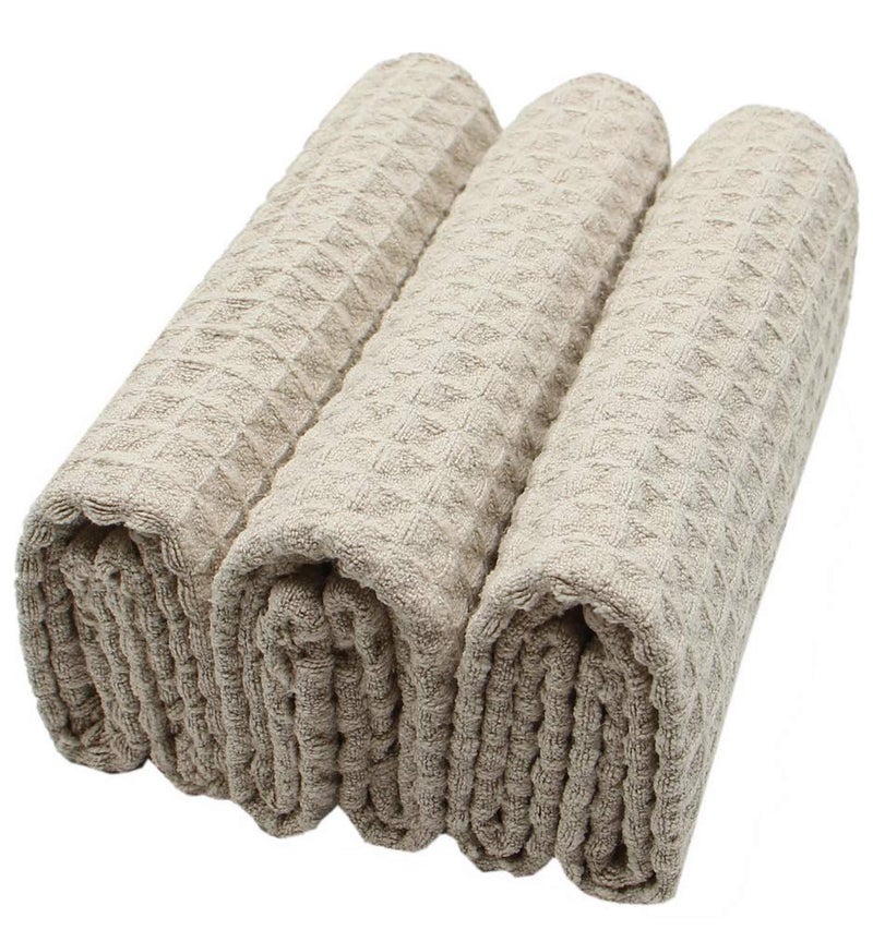 VeraSong Waffle Weave Absorbent Kitchen Dish Towels - Thick Microfiber 16Inch x 24Inch 3 Pack Khaki - Image 4